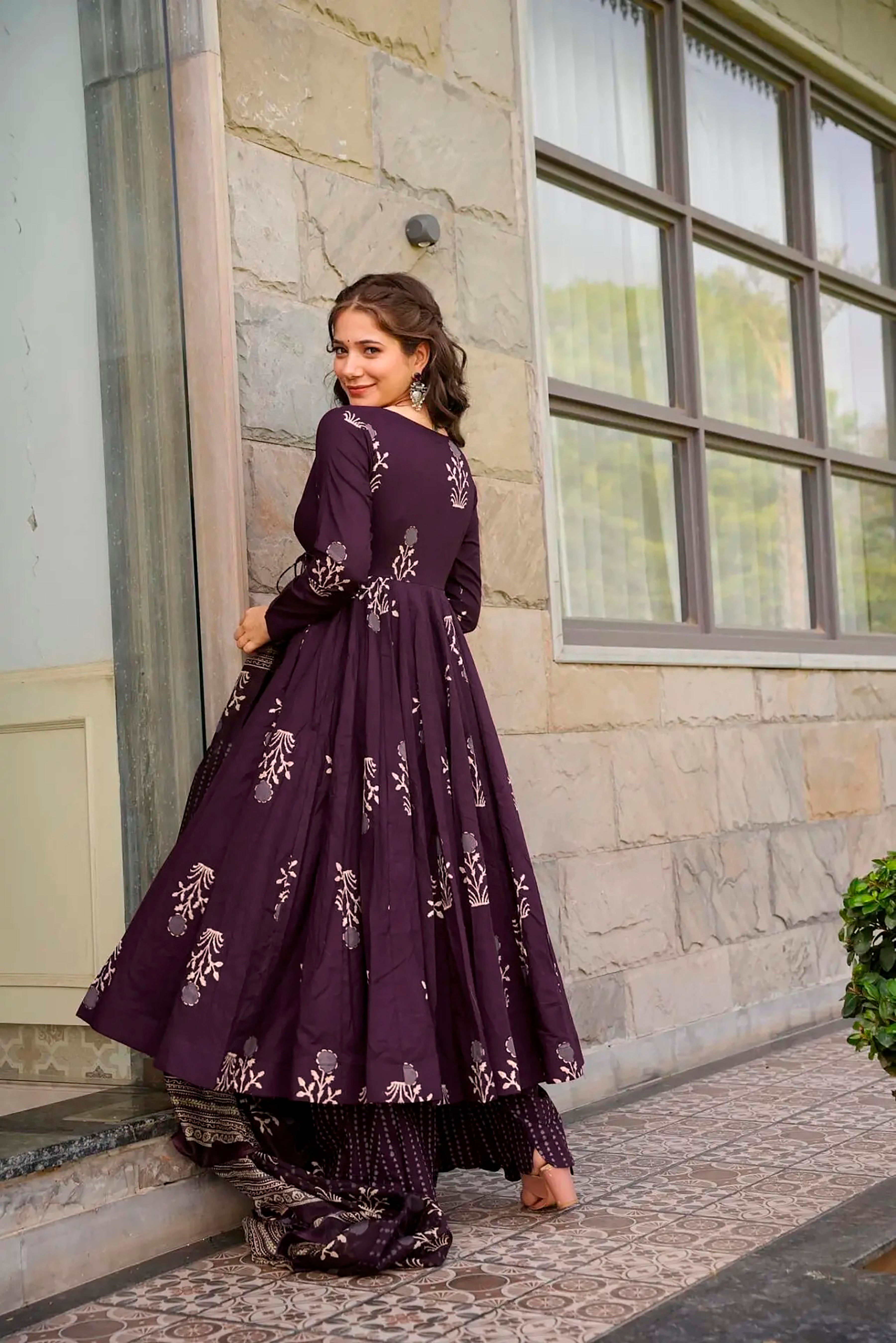 Women Dark Purple Pure Maslin  Heavy Digital Printed Kurta Set With Dupatta WomensFashionFun