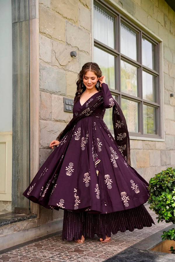 Women Dark Purple Pure Maslin  Heavy Digital Printed Kurta Set With Dupatta WomensFashionFun