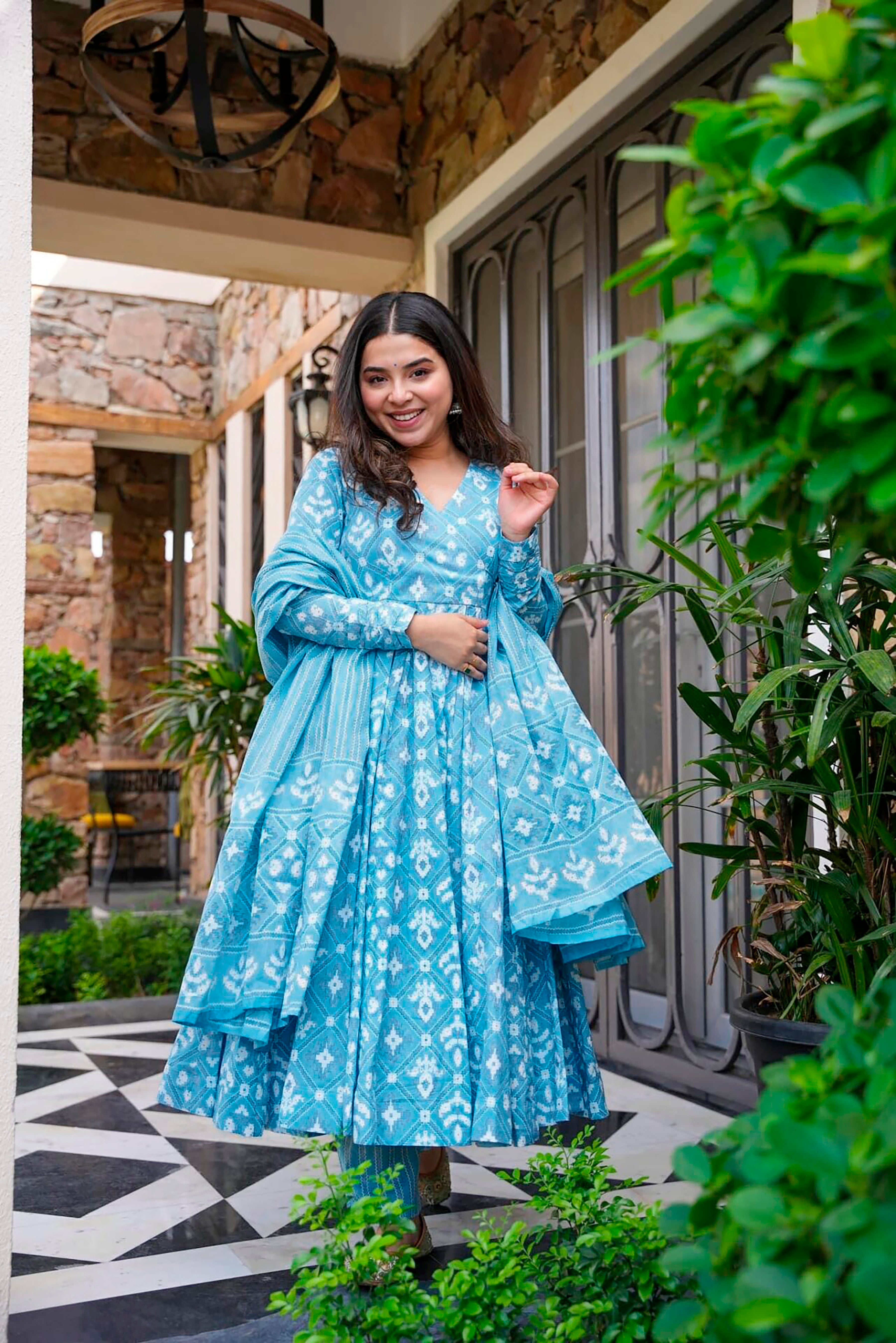 Women Bright Blue Pure Maslin  Heavy Digital Printed Kurta Set With Dupatta WomensFashionFun