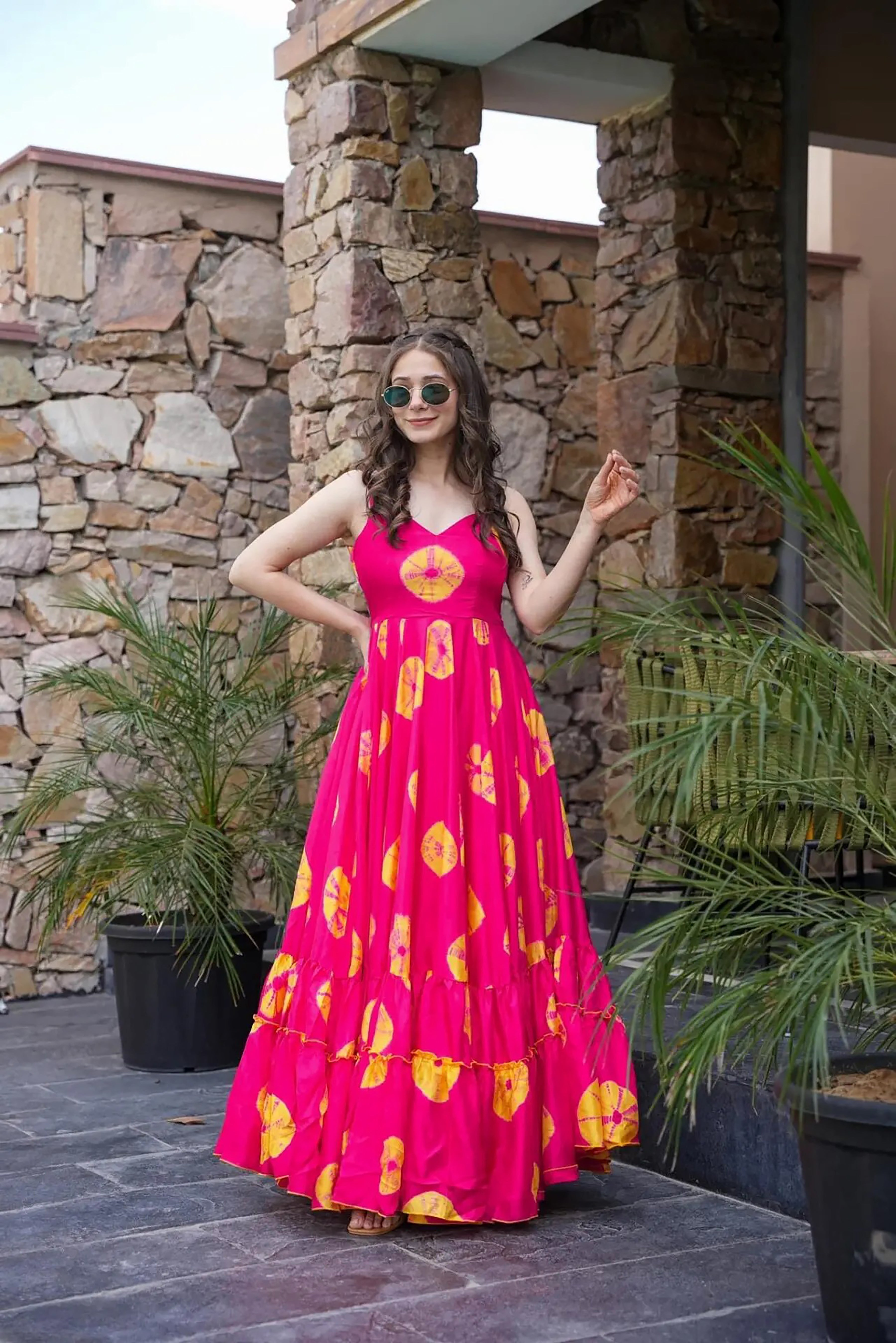 Women Pink Rayon Heavy Digital Printed  Gown WomensFashionFun