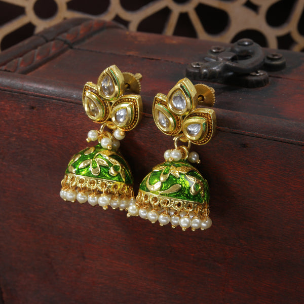 18k Gold Plated Meena Work Pearl Studded Jhumki Earring For Women (E2924G) | Womensfashionfun