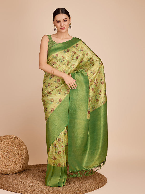 Women Party Wear Semi Kanjivaram Silk Ready to Wear  Saree with Un Stitched Blouse(Size Up to 42) | WomensFashionFun