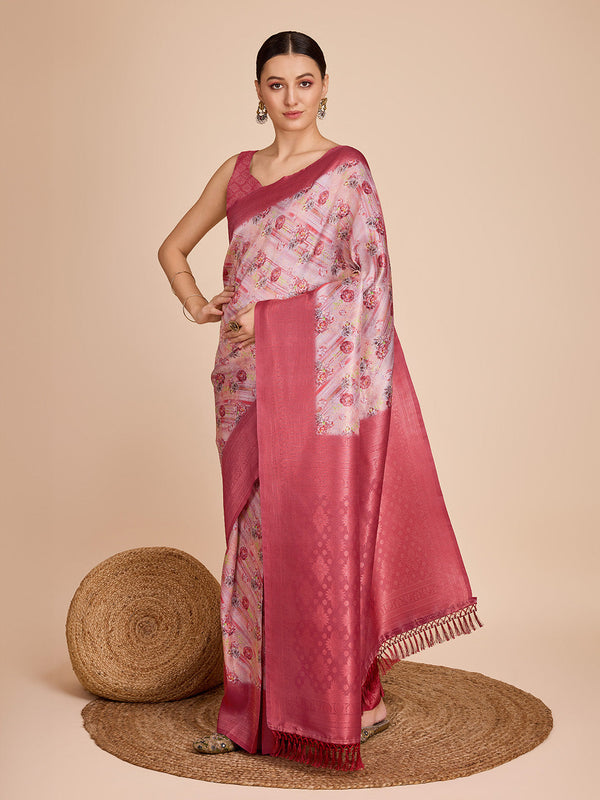 Women Party Wear Semi Kanjivaram Silk Ready to Wear  Saree with Un Stitched Blouse(Size Up to 42) | WomensFashionFun