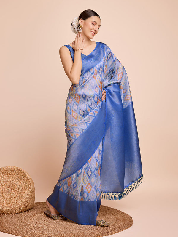 Women Party Wear Semi Kanjivaram Silk Ready to Wear  Saree with Un Stitched Blouse(Size Up to 42) | WomensFashionFun