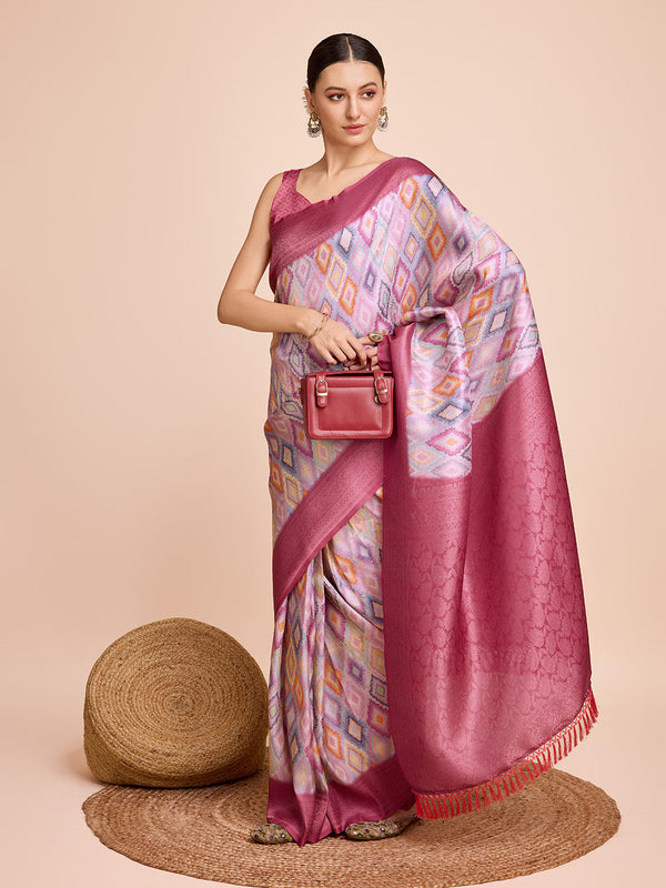 Women Party Wear Semi Kanjivaram Silk Ready to Wear  Saree with Un Stitched Blouse(Size Up to 42) | WomensFashionFun