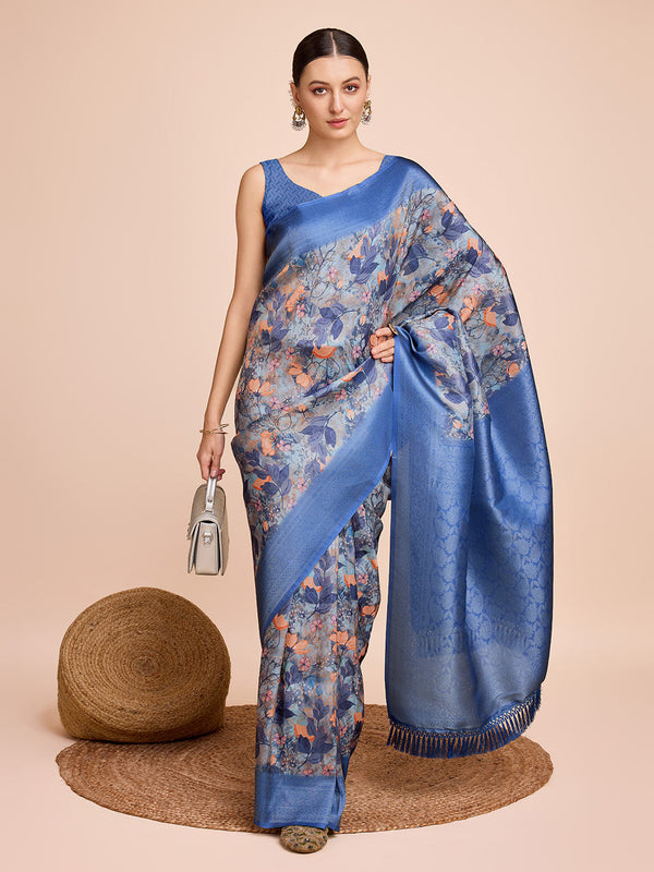 Women Party Wear Semi Kanjivaram Silk Ready to Wear  Saree with Un Stitched Blouse(Size Up to 42) | WomensFashionFun