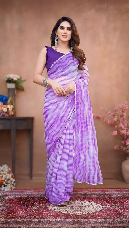 Women Georgette Silk Shibori Printed Ready To Wear Saree With Blouse Piece