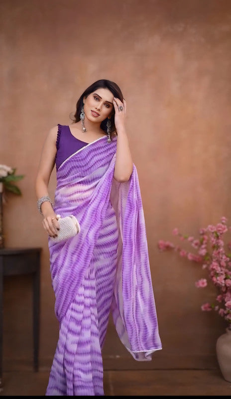 Women Georgette Silk Shibori Printed Ready To Wear Saree With Blouse Piece