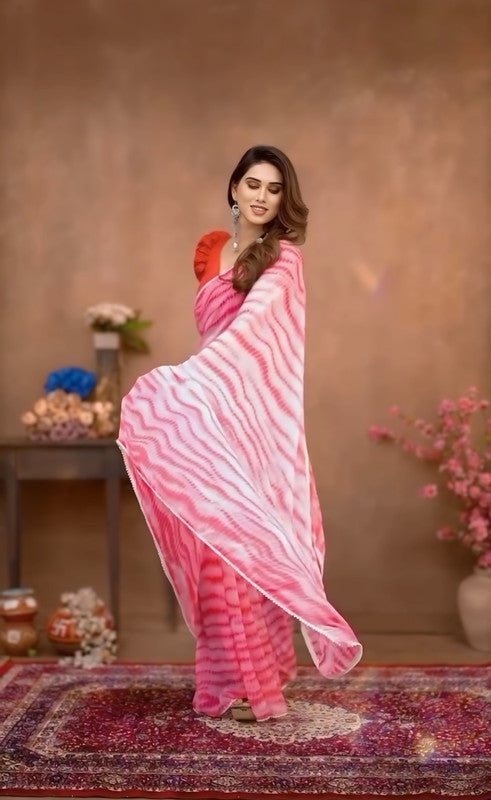 Women Georgette Silk Shibori Printed Ready To Wear Saree With Blouse Piece