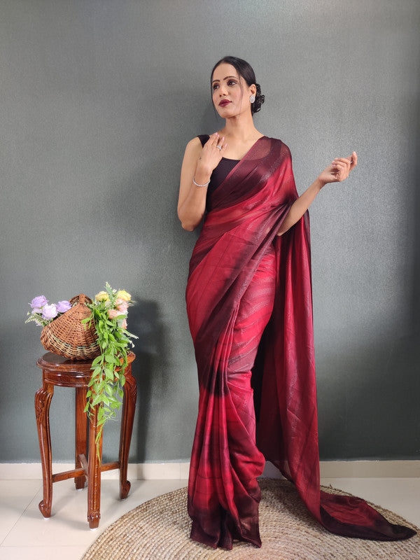 Women Georgette Silk Printed Ready To Wear Saree With Blouse Piece