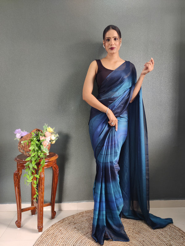 Women Georgette Silk Printed Ready To Wear Saree With Blouse Piece