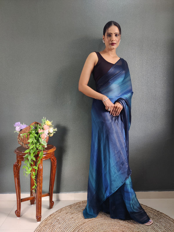 Women Georgette Silk Printed Ready To Wear Saree With Blouse Piece