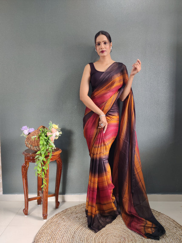 Women Georgette Silk Printed Ready To Wear Saree With Blouse Piece