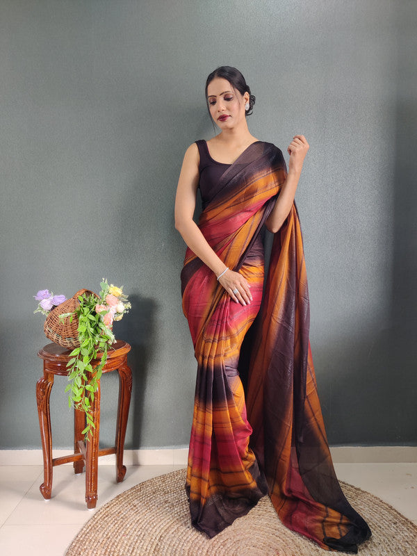 Women Georgette Silk Printed Ready To Wear Saree With Blouse Piece