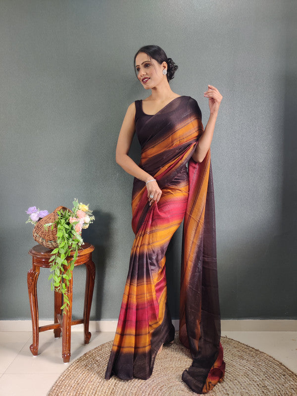 Women Georgette Silk Printed Ready To Wear Saree With Blouse Piece