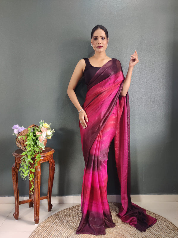 Women Georgette Silk Printed Ready To Wear Saree With Blouse Piece