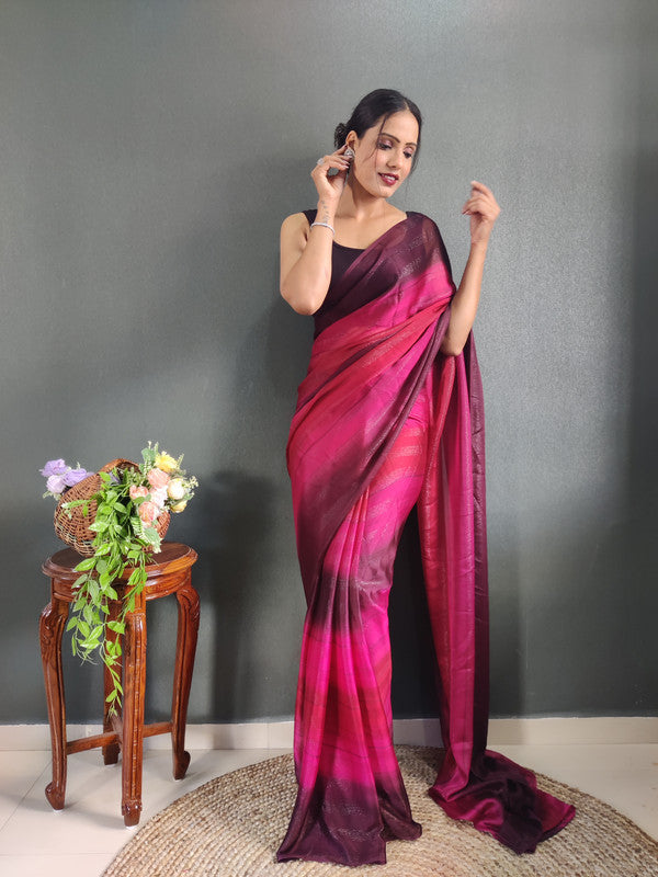 Women Georgette Silk Printed Ready To Wear Saree With Blouse Piece