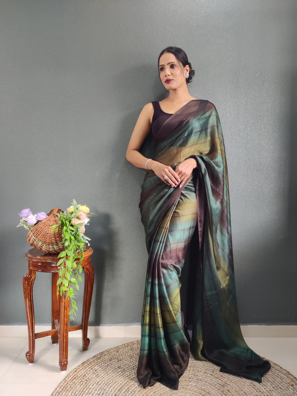 Women Georgette Silk Printed Ready To Wear Saree With Blouse Piece