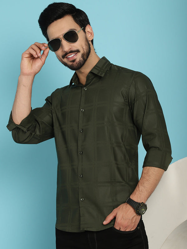 Olive Green Checked Casual Shirt  | WomensFashionFun