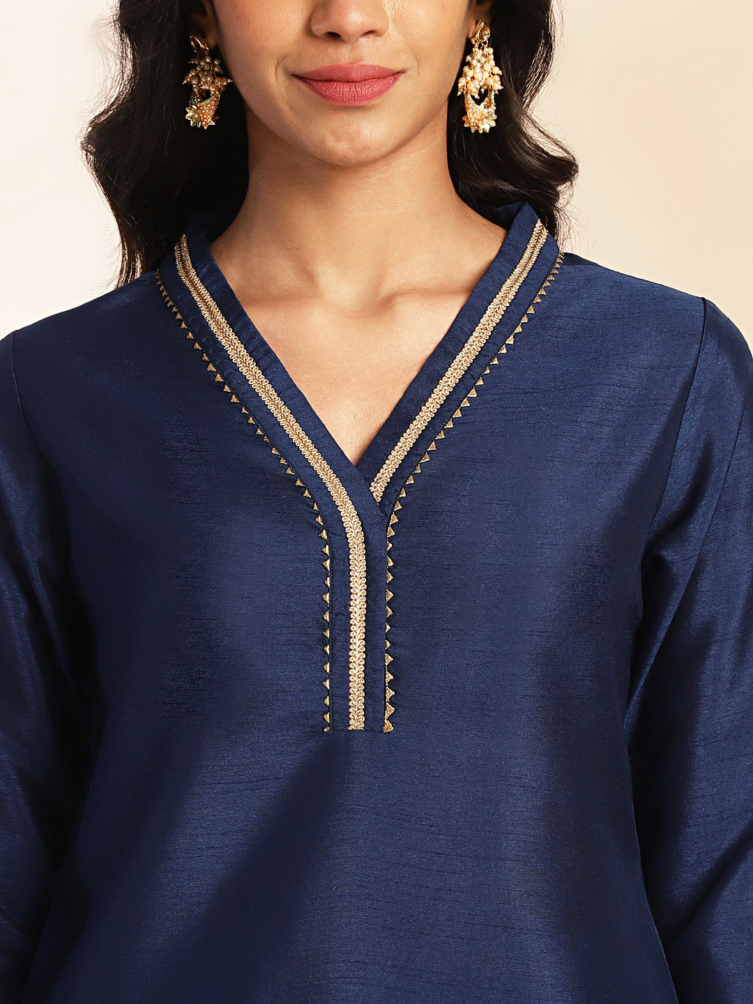 Women Navy Blue Crepe Silk Kurta Set WomensFashionFun