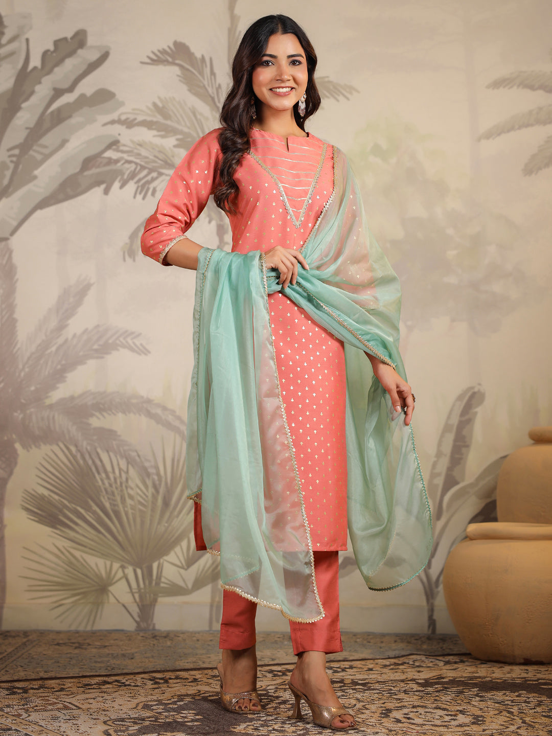 Women Silk Blend Peach Kurta Set WomensFashionFun