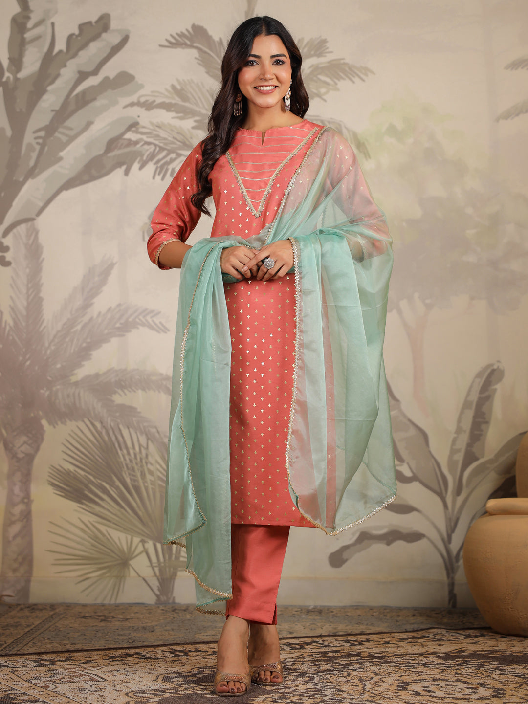 Women Silk Blend Peach Kurta Set WomensFashionFun