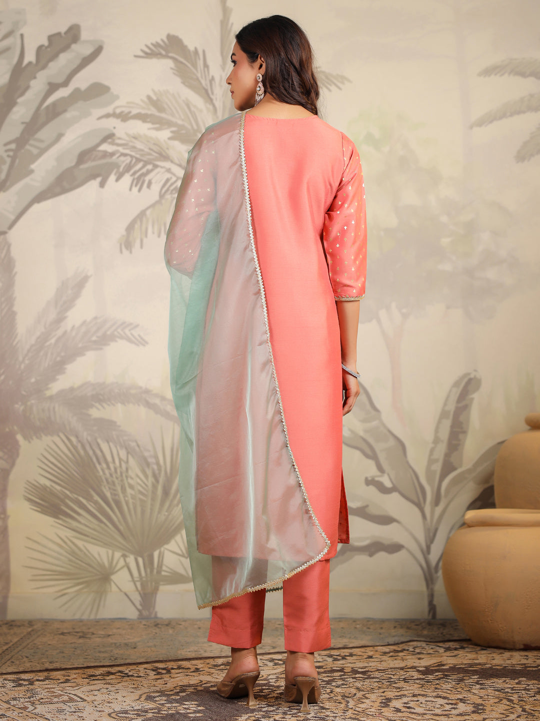 Women Silk Blend Peach Kurta Set WomensFashionFun