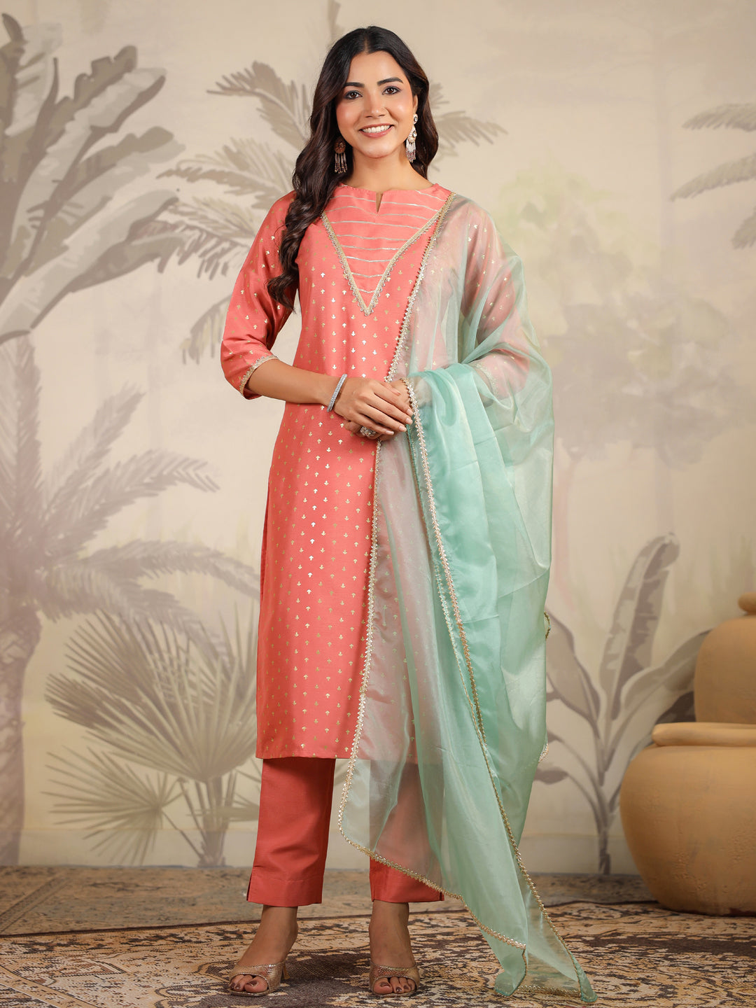 Women Silk Blend Peach Kurta Set WomensFashionFun