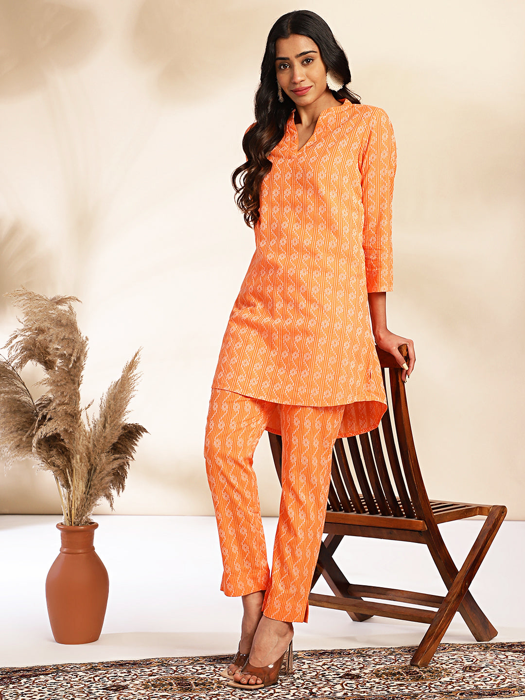 Women Orange Cotton Co-ord Set WomensFashionFun