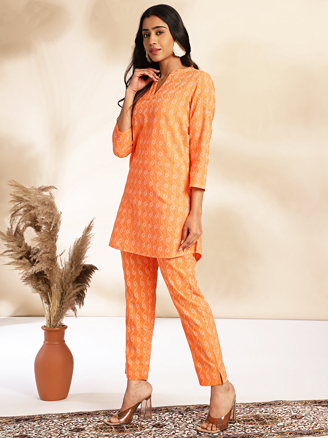 Women Orange Cotton Co-ord Set WomensFashionFun