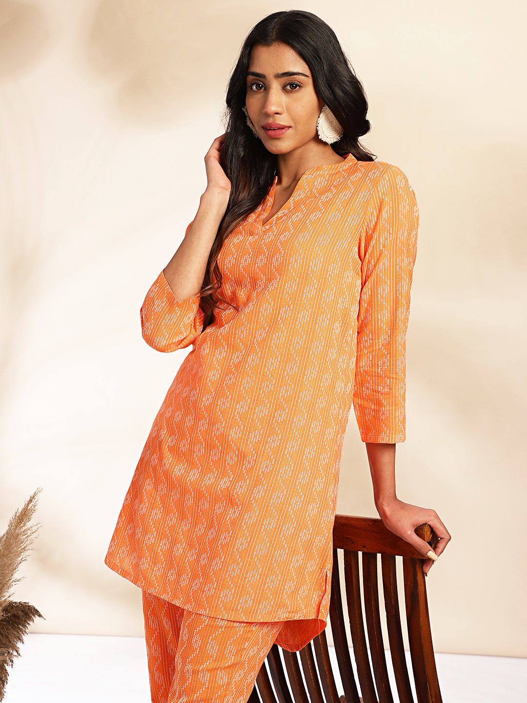 Women Orange Cotton Co-ord Set WomensFashionFun