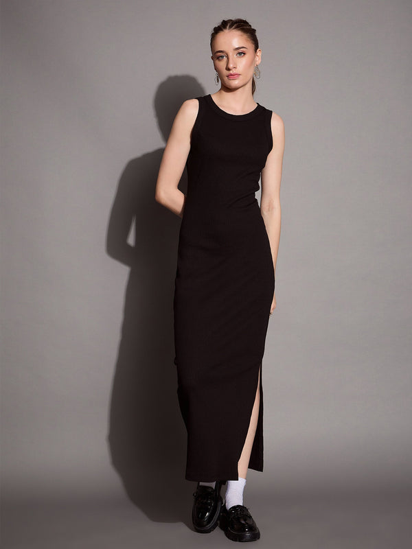 Women Black Ribbed Sleeveless Bodycon Maxi Dress | WOMENSFASHIONFUN