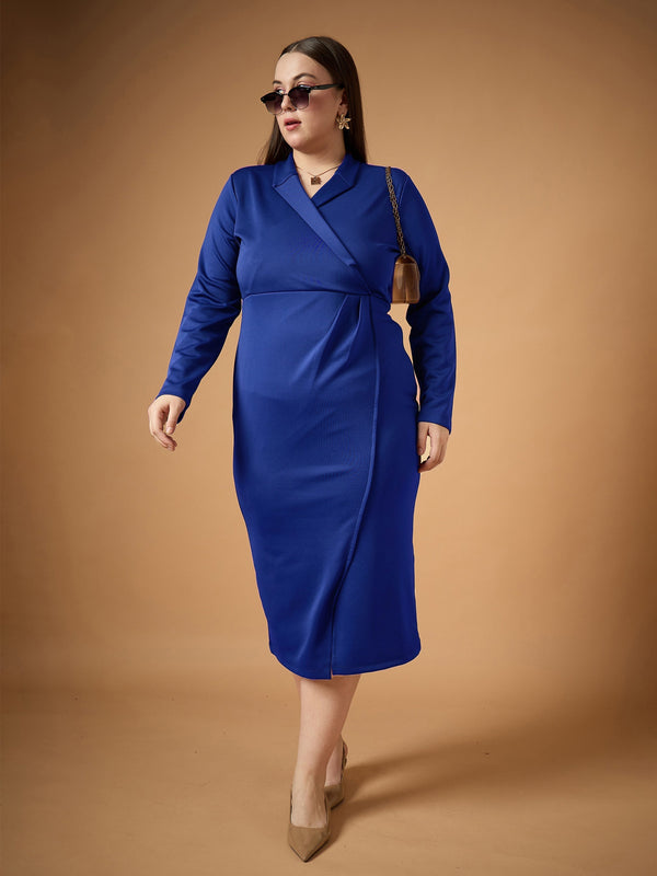 Women Royal Blue Full Sleeves Midi Dress | WOMENSFASHIONFUN