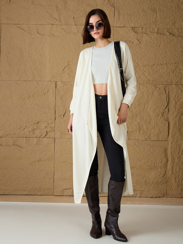 Women Off-White Front Open Long Shrug | WOMENSFASHIONFUN