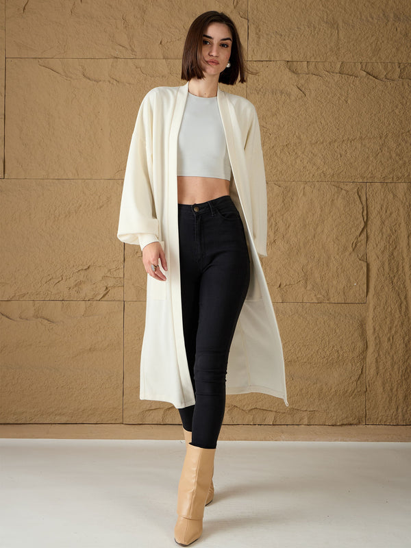 Women Off-White Front Open Balloon Sleeve Shrug | WOMENSFASHIONFUN