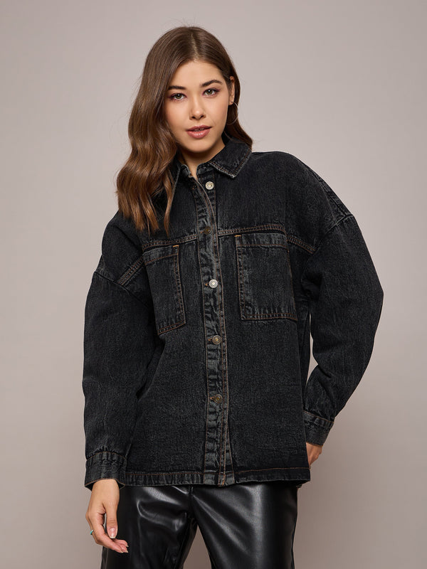 Women Black Denim Oversized Jacket | WOMENSFASHIONFUN