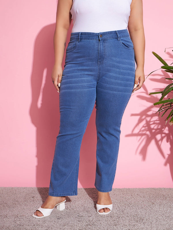 Women Blue Wash Denim Boot Cut Jeans | WomensFashionFun.com