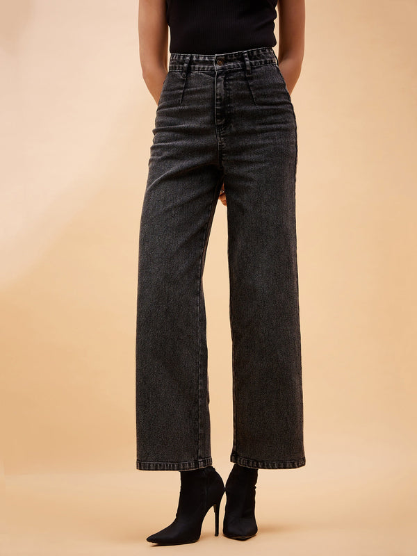 Women Black High Waist Front Dart Jeans | WomensFashionFun.com