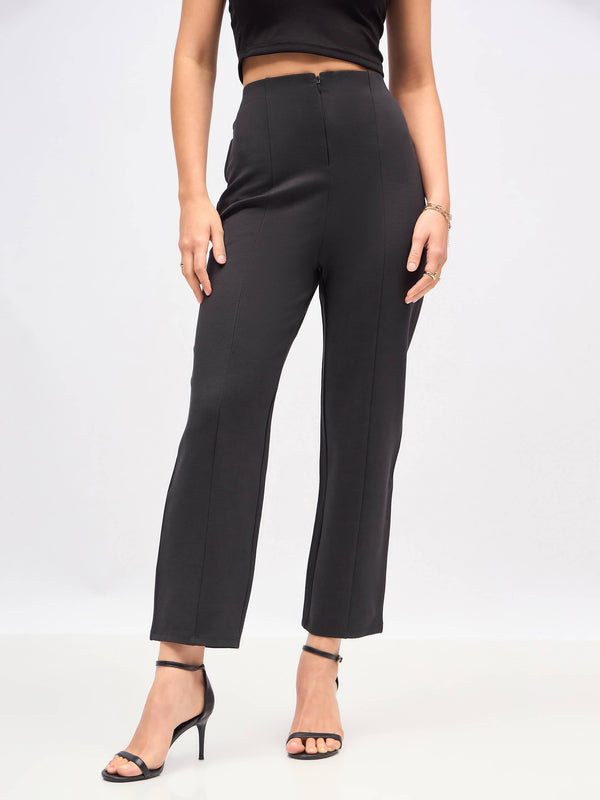 Women Dark Grey Front Darted High Waisted Pants | WomensFashionFun.com