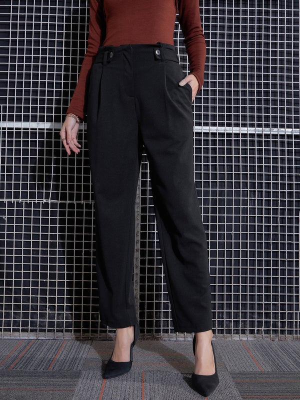 Women Black Front Button Paperback Waist Pants | WomensFashionFun.com