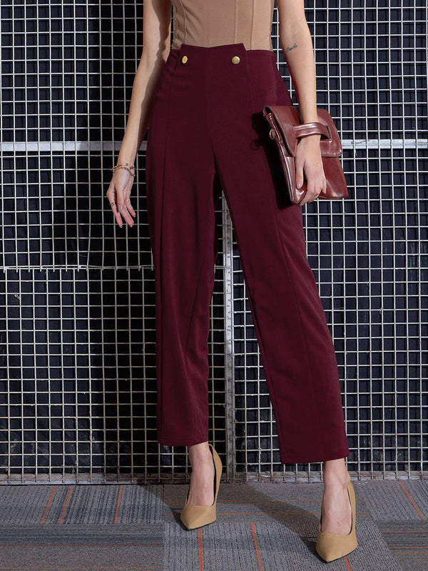 Women Red Waist Button Pants | WomensFashionFun.com