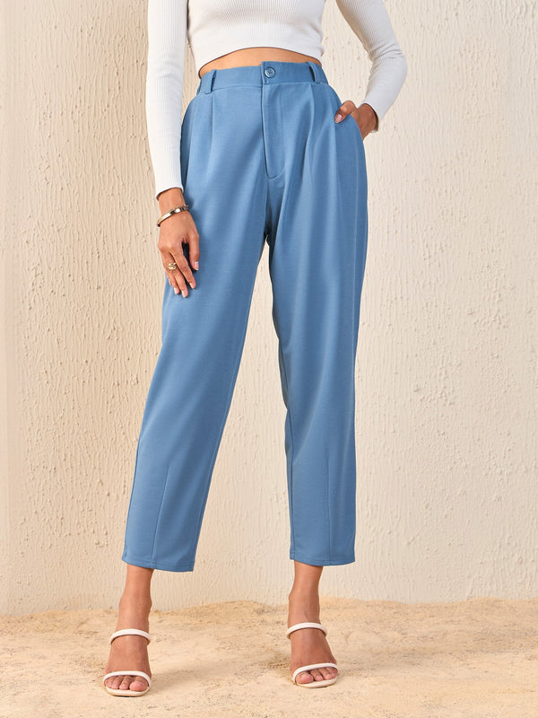 Women Airforce Blue Tapered Pants | WomensFashionFun.com