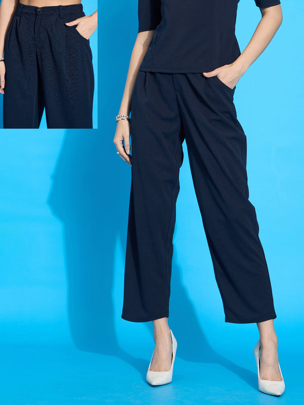 Women Women Navy Knit Tapered Pants | WomensFashionFun