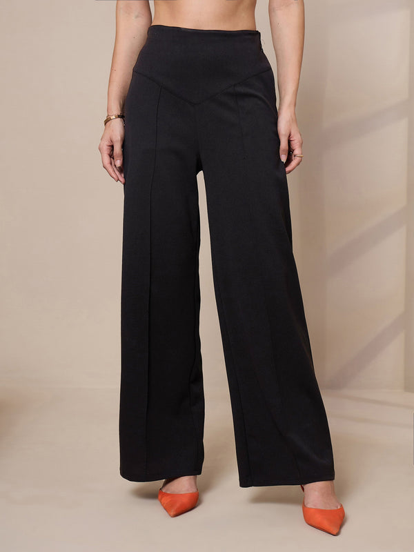 Women Black Front Darted Elasticated Pants | WOMENSFASHIONFUN