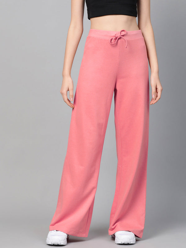 Women Pink Terry Wide Leg Drawstring Pants | WOMENSFASHIONFUN