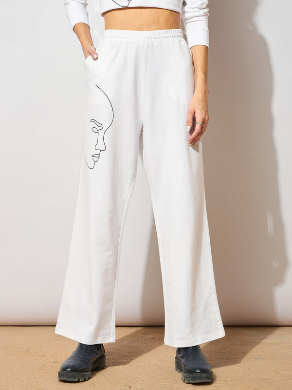 Women White Terry Line Art Track Pants | WOMENSFASHIONFUN