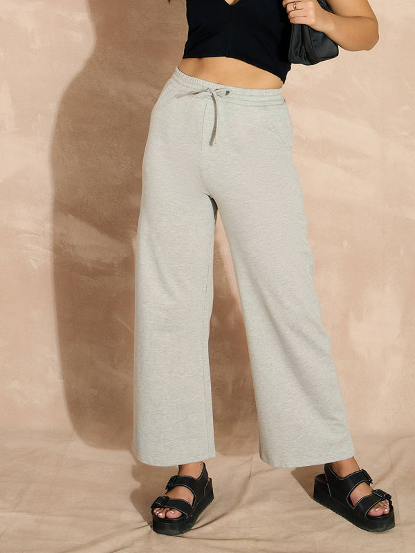 Women Grey Melange Terry Track Pants | WOMENSFASHIONFUN