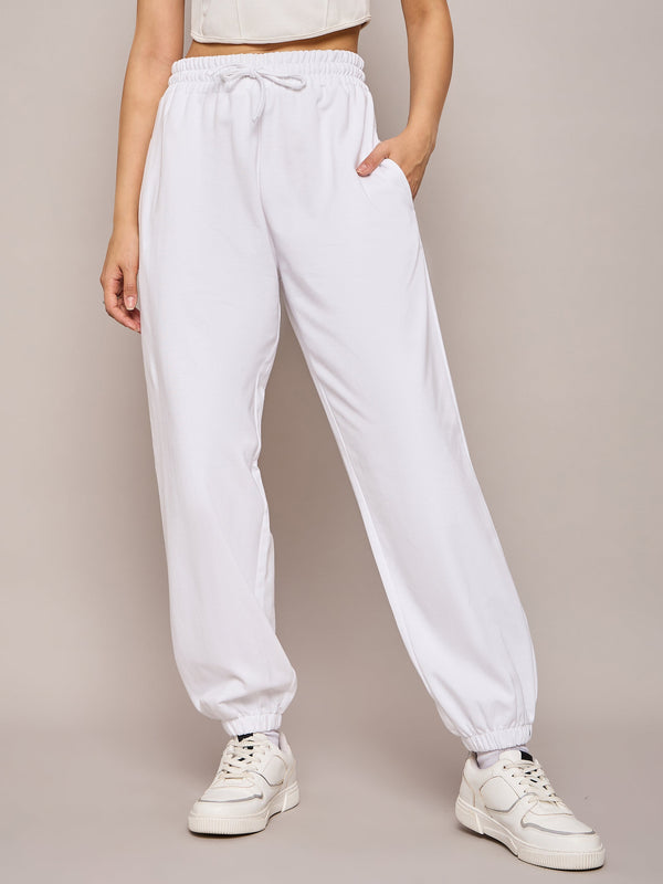 Women White Terry Baggy Joggers | WOMENSFASHIONFUN