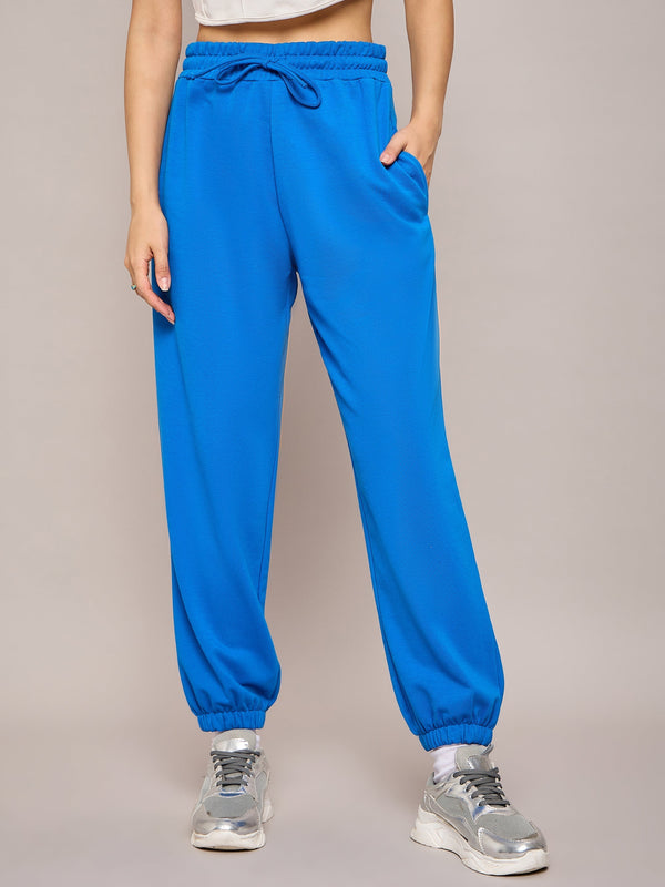 Women Royal Blue Terry Baggy Joggers | WOMENSFASHIONFUN