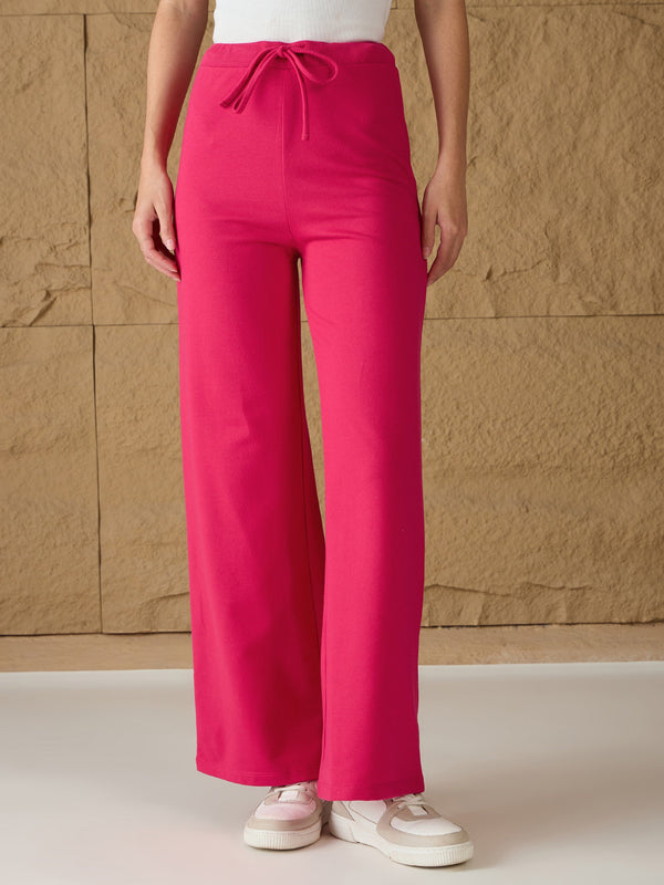 Women Fuchsia Terry Wide Leg Track Pants | WOMENSFASHIONFUN